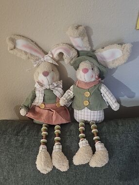New Gerson Set Of Two Bunnies Shelf Sitters Boy & Girl